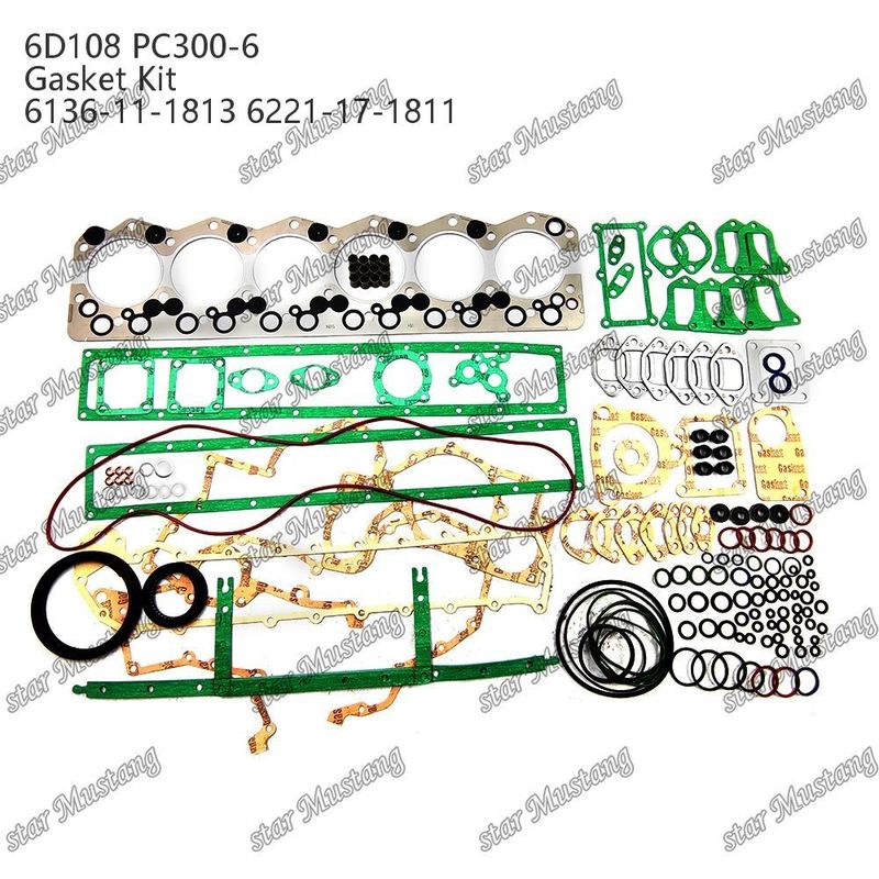 ชุดก๊าซเก็ตเต็ม 6D108 PC300-6 6136-11-1813 6221-17-1811 ชุดก๊าซเก็ตสําหรับ Komatsu เครื่องยนต์ดีเซลซ่อมแซมชิ้นส่วน