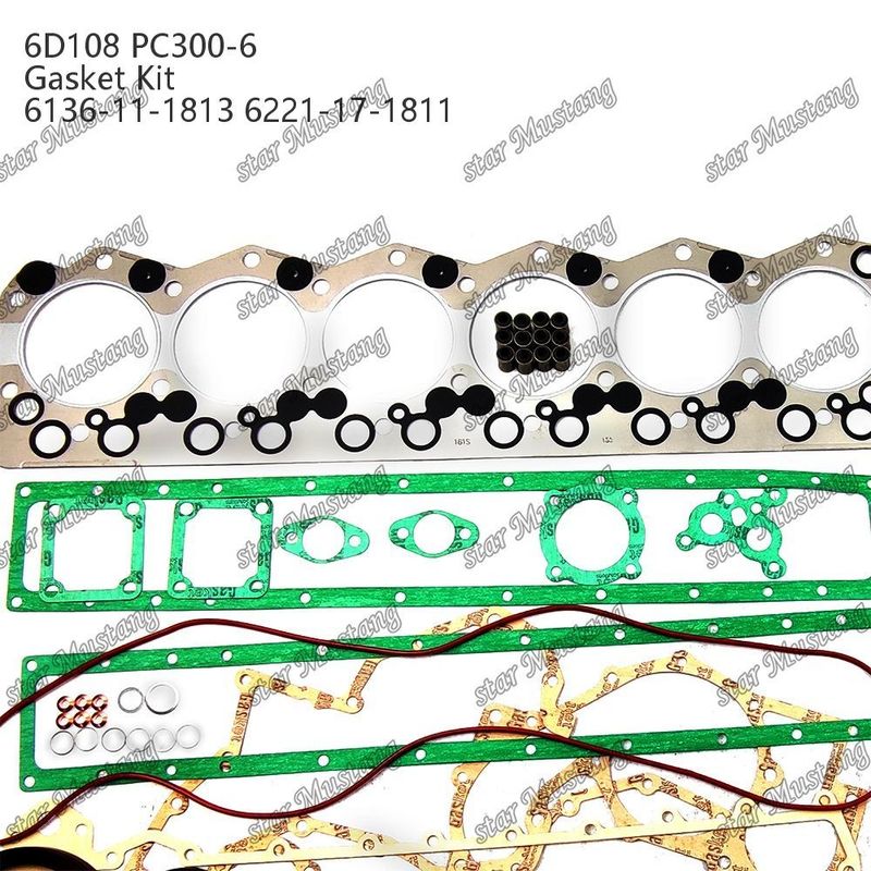 ชุดก๊าซเก็ตเต็ม 6D108 PC300-6 6136-11-1813 6221-17-1811 ชุดก๊าซเก็ตสําหรับ Komatsu เครื่องยนต์ดีเซลซ่อมแซมชิ้นส่วน