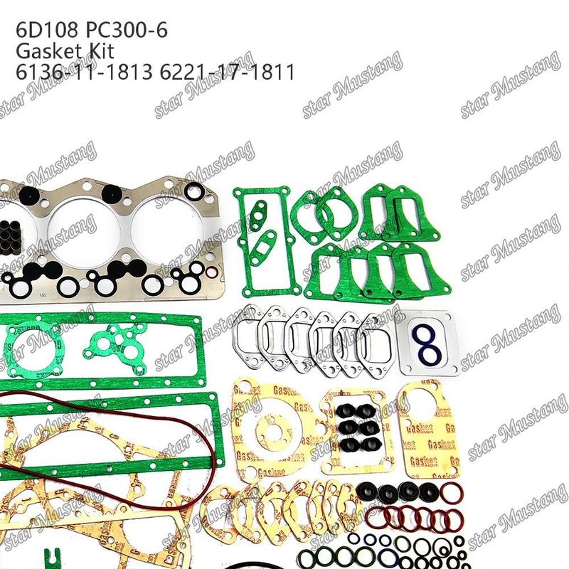 ชุดก๊าซเก็ตเต็ม 6D108 PC300-6 6136-11-1813 6221-17-1811 ชุดก๊าซเก็ตสําหรับ Komatsu เครื่องยนต์ดีเซลซ่อมแซมชิ้นส่วน