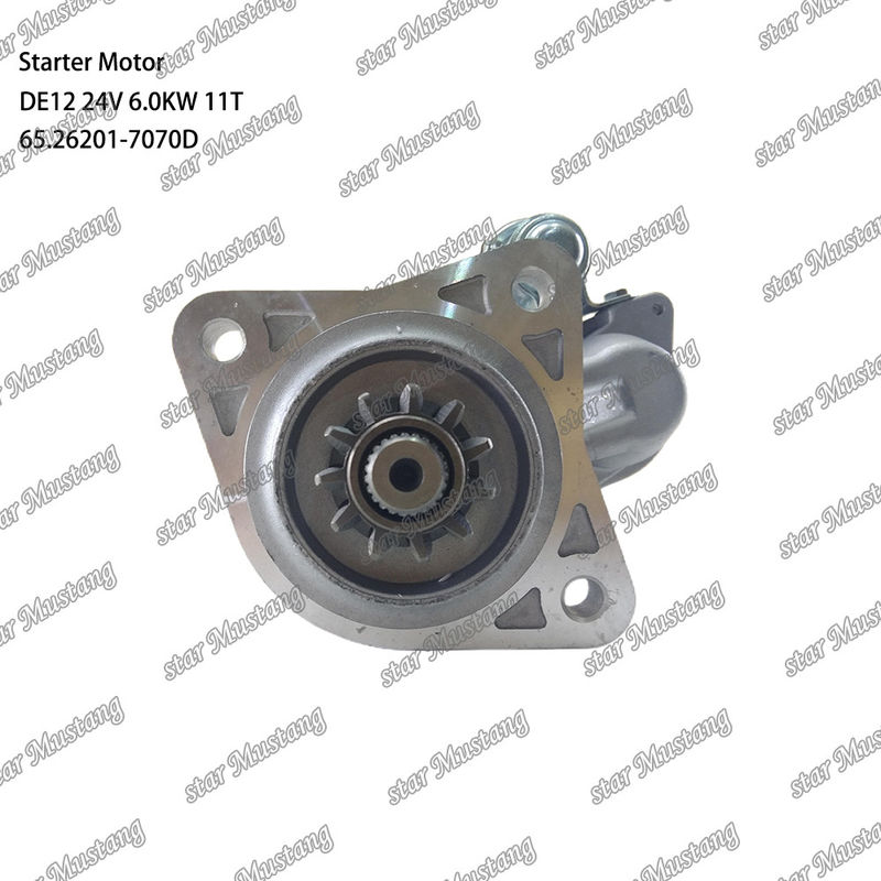 DE12 มอเตอร์สตาร์เตอร์มอเตอร์ 24V 6.0KW 11T 65.26201-7070D สําหรับ DOOSAN DAEWOO อุปกรณ์สํารองเครื่องยนต์