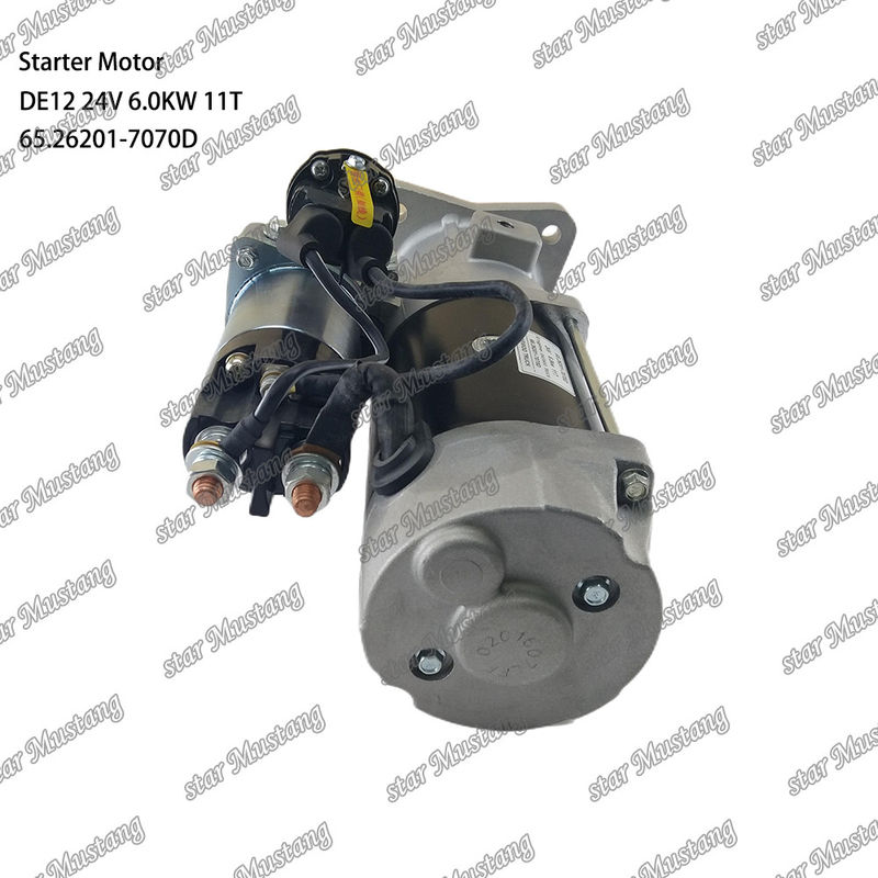 DE12 มอเตอร์สตาร์เตอร์มอเตอร์ 24V 6.0KW 11T 65.26201-7070D สําหรับ DOOSAN DAEWOO อุปกรณ์สํารองเครื่องยนต์