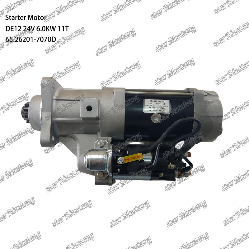 DE12 มอเตอร์สตาร์เตอร์มอเตอร์ 24V 6.0KW 11T 65.26201-7070D สําหรับ DOOSAN DAEWOO อุปกรณ์สํารองเครื่องยนต์
